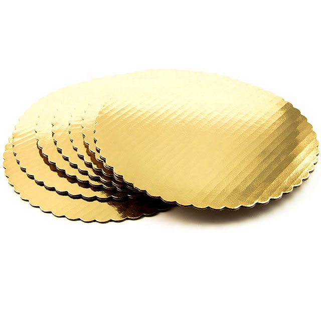 High Quality Custom Scalloped Round Gold Corrugated Cardboard Foil Cake Board Cake Base Circles